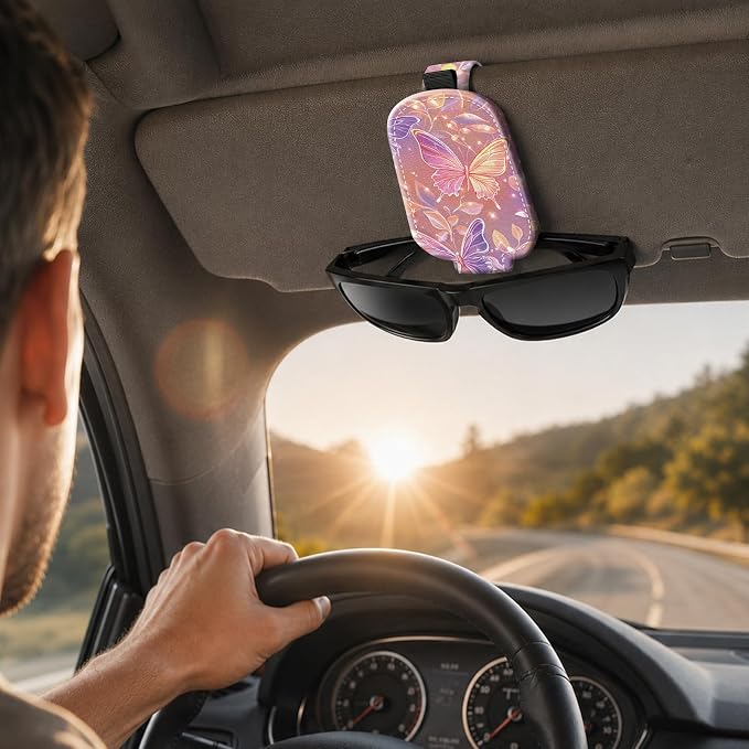 Sunglasses Holder for Car Visor, PU Leather Glasses Clip Organizer, Cute Magnetic Eyeglass Holder for Vehicle Sun Visor, Car Interior Accessory for Women & Men, Star Butterfly - Image 6