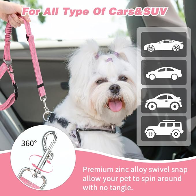 BWOGUE 2 Pack Dog Seat Belt for Car, Elastic Bungee Buffer Safety Seat Belt | Headrest Restraint, 18-30 in Adjustable, Use with Dog Harness, Small-Large Dogs, Harness in Vehicle Travel for Pet - Image 6