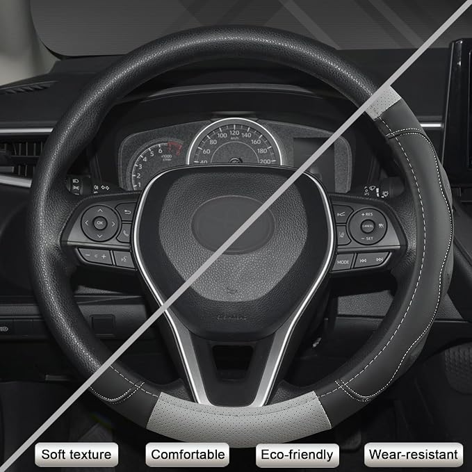 West Llama 3D Texture Steering Wheel Cover for Toyota, Anti-Slip Design, Premium Leather, Custom Fit for 14.5-15 inch, Stylish Interior Decoration(Gray+Black-Standard Size) - Image 5