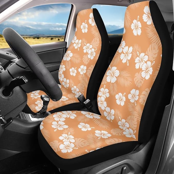 Hawaiian Florals Car Front Seat Covers for Women Set of 2 Tropical Car Seat Cover Elastic Polyester Protection Interior Accessories for Cars SUV Sedans - Image 3