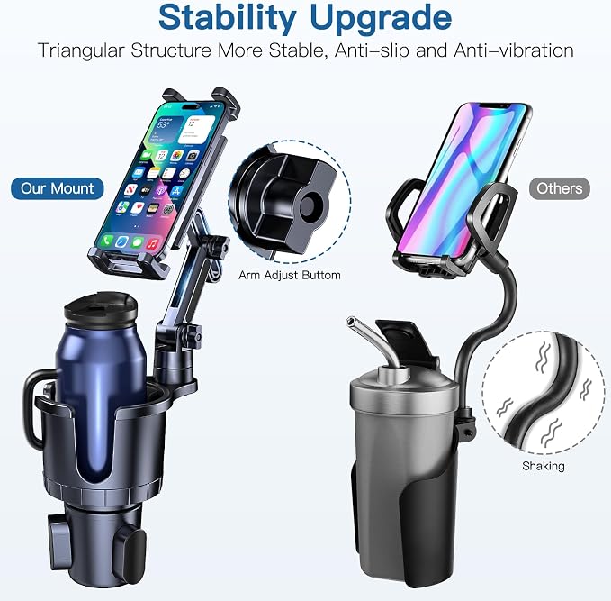 Cup Holder Phone Tablet Mount, 2 in 1 iPad Car Cup Holder with Expander Adjustable Arm for 4.7-10 inches Phone Tablet Mount Compatible for iPad Pro Air Mini, Fire,iPhone 17,Galaxy Phones - Image 7