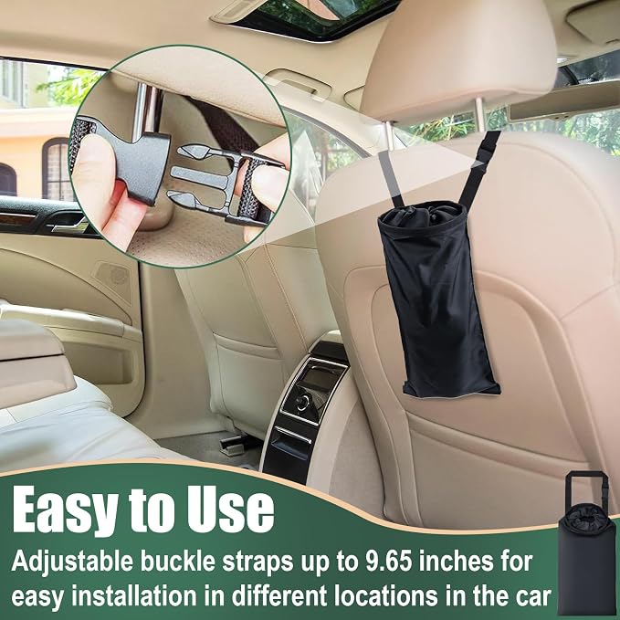 ecocstm 2 PCS Car Trash Bags, Car Accessories Washable Garbage Bag Hanging | Detachable Trash Can with Top Elastic Vent & Sticky Strap Bottom Opening, Seat Back Tash Bag for Cars,Travelling,Outdoor - Image 4