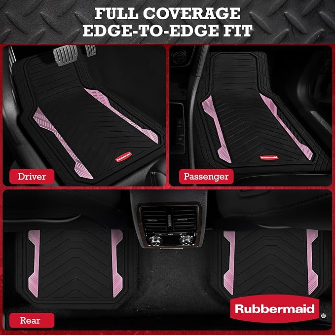 Rubbermaid Car Floor Mat, Heavy Duty All-Weather Car Mats Full Set with Dual-Tone Pink Aluminum Inserts – Universal Fit, Anti-Slip Backing, Trim-to-Fit for Most SUV, Sedan, Van - Image 6