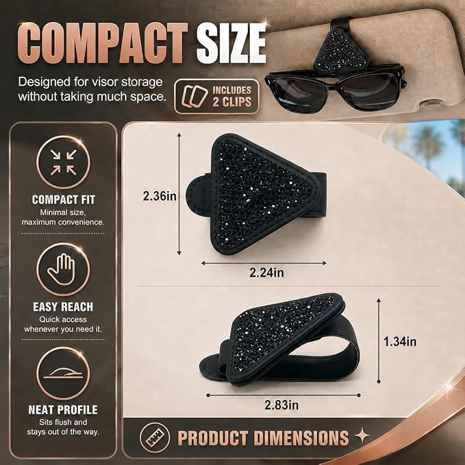 2PCS Magnetic Sunglass Holder for Car Visor, PU Leather Automotive Sun Visor Eyeglasses Hanger Clip, Vehicle Interior Ticket Card Organizer Mount Accessories for SUV Pickup Truck(Black) - Image 2