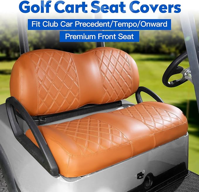 NOKINS Golf Cart Seat Covers 4 Piece Fits Club Car Precedent Premium Seat | Front and Rear Seat Vinyl Covers, Golf Cart Accessories, No Staples(All Brown) - Image 2