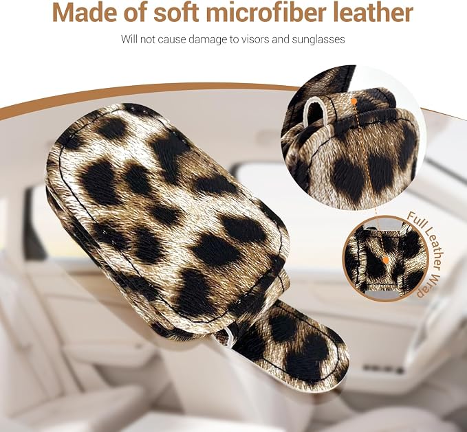 Sunglass Holder for Car, Universal Magnetic Car Sun Visor Eyeglass Holder, Leather Glasses Clip for Car, Ticket Card Clip (1, Leopard) - Image 5
