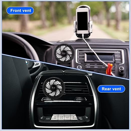 Glooglitter 2 Pcs Car Fan USB for Rear Seat Passenger Portable Headrest 360 Degree Rotatable 3 Speed 12v/ 24v Automobile Ventilation Fan with Clip for SUV Backseat, RV, Vehicles(Creative,Black) - Image 5
