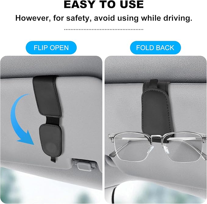 Teraves 2 Pack Sunglass Holder for Car Visor, Magnetic, Easy to Hold | Premium Leather Sunglasses Visor Clip, Auto Interior Accessories Universal for Different Size Glasses and Eyeglasses, Black - Image 6