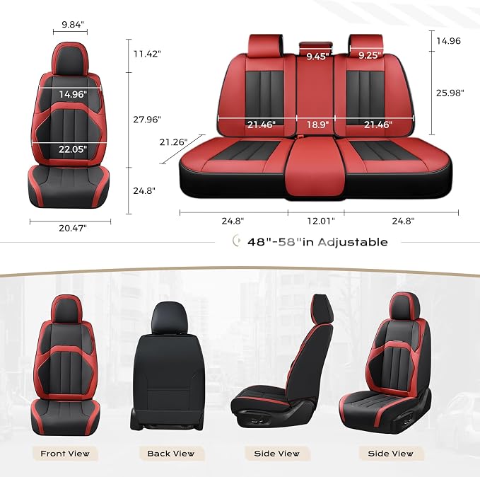 Coverado Car Seat Cover, Cover for Cars Front Seat, Premium Leather, Universal Fit Waterproof Seat Protectors, Car Seat Cushion Non-Slip for Most Cars-Black Red - Image 5