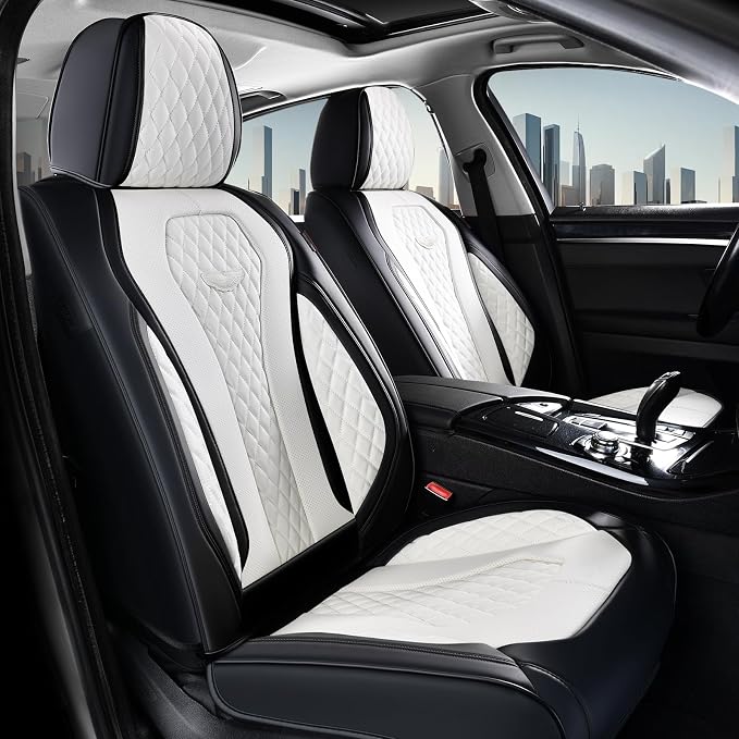 Coverado Seat Covers 2 Pack, Car Seat Covers Front Seats, White Car Seat Cover, Waterproof Car Seat Covers, Car Seat Cushion, Front Leather Seat Protector Fit for Most Cars by COVERADOAUTO