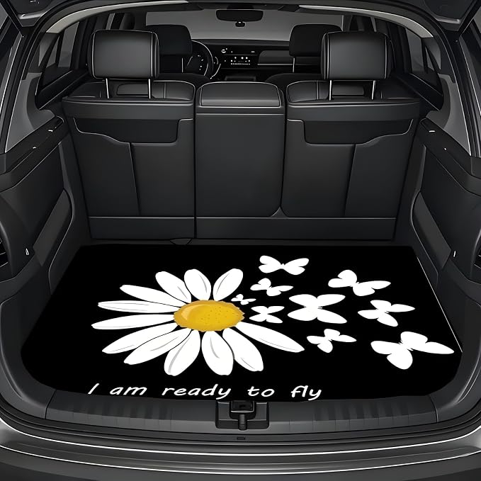 Universal Car Trunk Mat 29" x 39", Daisy and Butterfly All Weather Trunk Protection Cargo Liner, Durable Cargo Mat Rear Trunk Liner, Stylish Vehicle Interior Accessories Suitable for Most Car Models - Image 3
