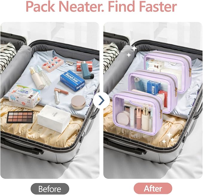 Clear Makeup Bag Foldable - TSA Approved Toiletry Bag for Travel | Metal Zipper, Reinforced Seam, Water Resistant, Medium for Carry-on, Large for Checked Luggage, for Car Storage Organizer - Image 8