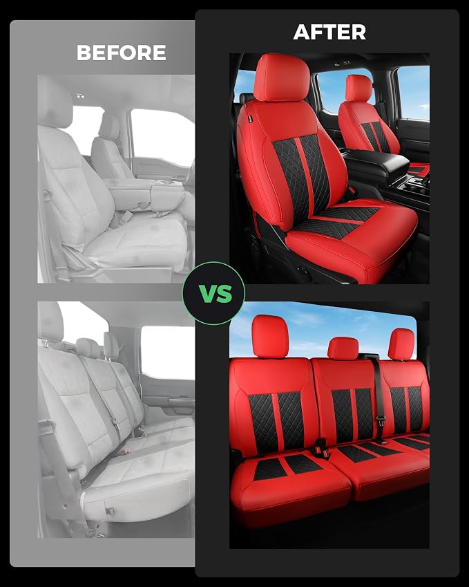 RIDEPOSH for Ford F150 Leather Seat Covers, SuperCrew XL XLT 2021-2026 | Fits F250 F350 Super Duty Crew Cab 2023-2026, Custom Fit, Bucket Seat, Stain Resistant, Airbag Compatible, Easy-Clean - Image 7