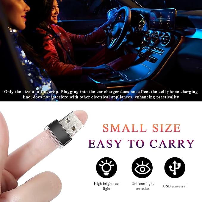 Yourkar 4 PCS USB LED Car Interior Atmosphere Lamp, Plug-in USB Interface Trunk Ambient Lighting Kit, Night Led Decoration Mini USB Light, Universal Interior Car Accessories (White+Red) - Image 4