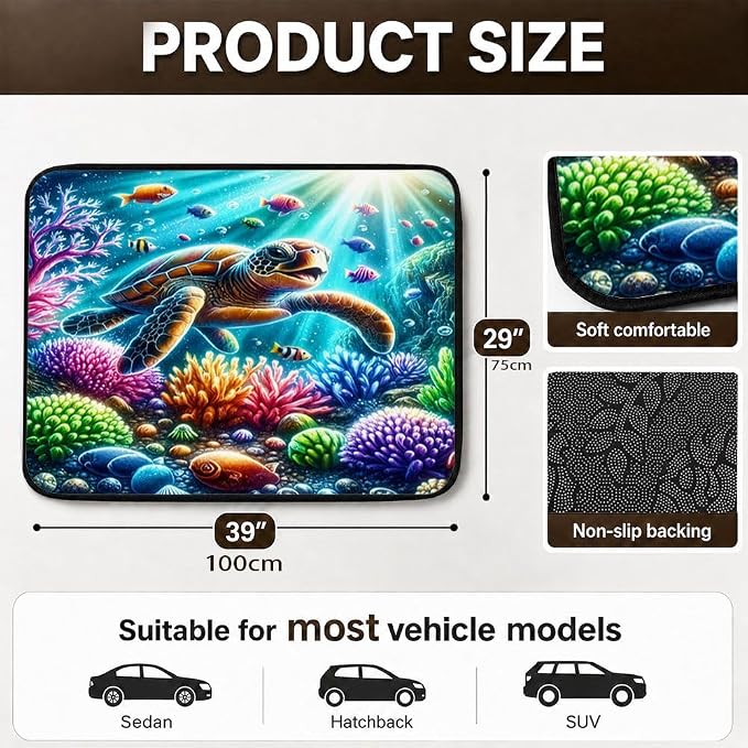 Car Trunk Mat for SUV, 29"x39" Cute Colorful Turtle Cargo Liner Protector | All Weather Universal Cargo Liners for Dogs, Car Accessory for SUVs/Sedan/Wagons, Durable Non-Slip Washable Rear Cargo Mat - Image 2