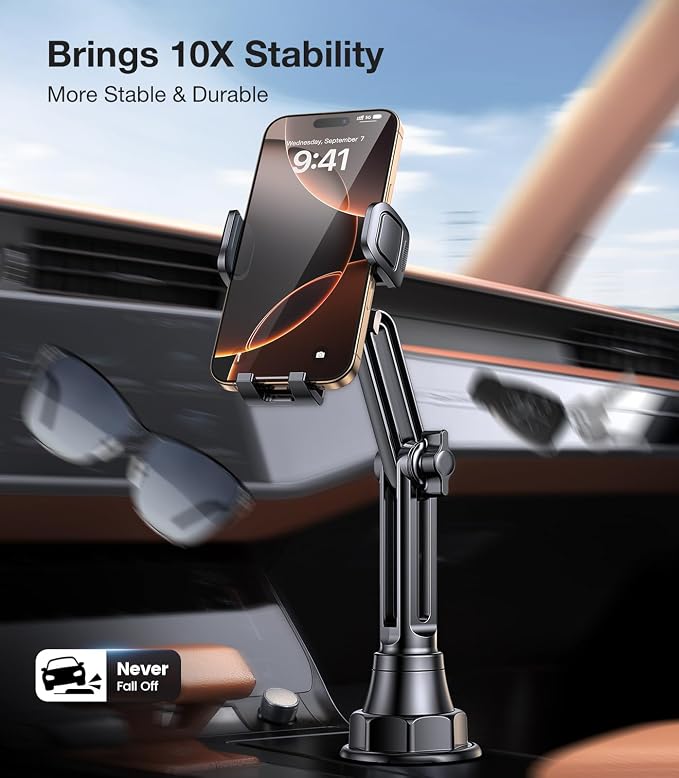 Coolpow Cup Holder Phone Holder for Car Phone Holder Cup Holder Phone Mount【Ultra Stable & Never Shake】Phone Holders for Your Car Cupholder Cell Phone Car Mount for iPhone 17 16 All 4"-7" Smartphones - Image 2