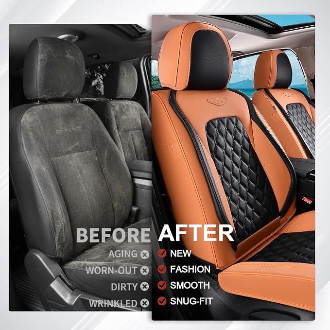 Coverado Universal Car Seat Covers Full Set, Vintage-Style Soft Waterproof Faux Leather Front & Rear Seat Protectors, Comfortable Anti-Stain Interior for Most Vehicles – BrownBlack - Image 9