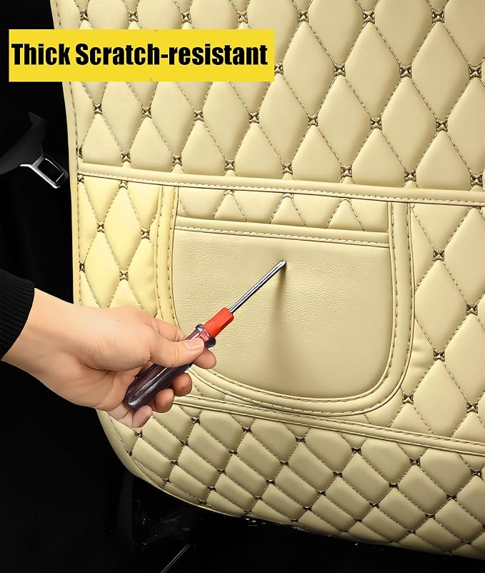 Leatherette Car Seat Protector - 2 Pack Large Car Kick Mats with Storage Organizer Seat Back Cover Against Dirty Shoes & Scratches, Universal Fit for Most Vehicles (Beige) - Image 3