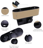 Car Seat Gap Filler Organizer with Cup Holder, Beige | Front Seat Organizer, Console Side Pocket, Cell Phone Holder, Coin Bucket, Car Storage Box, Universal Fits, Easy Installation - Image 2