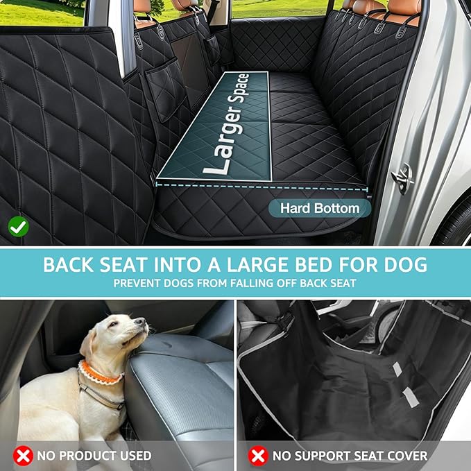 Waterproof XL Hard Bottom Car Seat Cover for Trucks with 2 Dog Seat Belts | For Large Trucks,Waterproof,Mesh Window,Zero Slide,Easy Removal & Storage,Heavy-Duty Oxford Fabric,Double-Stitched Seams - Image 2
