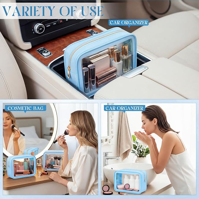 Hsei 6 Pcs Clear Makeup Bags Diaper Bag Organizer Travel Toiletry Bags with Zipper Clear Cosmetic Organizer Car Storage Pouch Bridesmaid Gift for Women Beach Vacation (Blue) - Image 5