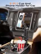 TAZENI 2-in-1 Cup Phone Holder for Car, with 2 Sizes Hollow Bases | Holds Phone & Bottle Together, Height Adjustable, Hands-free Viewing, Universal Fit, Fit 4.7-7 inches iPhone, Phones Android - Image 2