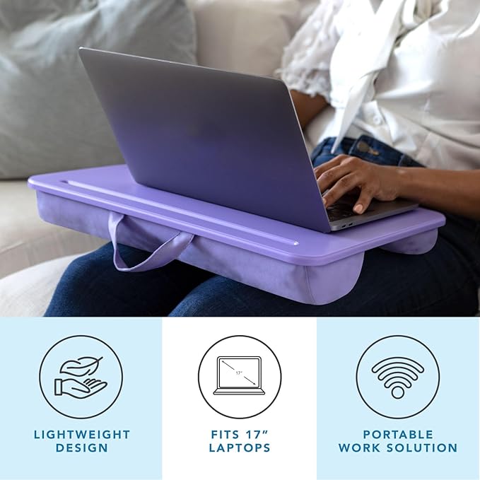 LAPGEAR The Original Lap Desk – Purple Amethyst, Fits 17" Laptops | Microbead Cushion, Device Ledge, Built-In Pencil Tray, Carry Handle - Image 2