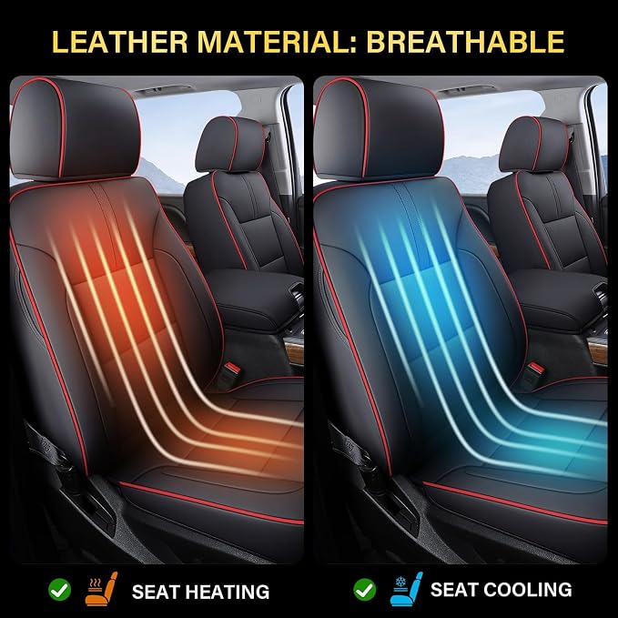 Coverado Chevy Silverado Seat Covers, Faux Leather Seat Covers Fit for Chevy Silverado GMC Sierra 2007-2025 1500, 2015-2025 2500HD 3500HD Crew Double Extended Cab (Front, Red) - Image 6