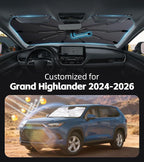 Windshield Sun Shade for Toyota Grand Highlander 2024-2026,UPF50+ Keep Cool | 360°Rotating Shaft, Custom Fit Umbrella Sunshade for UV Blocking, Interior Heat Protection, Easy Storage for Camping / Naps - Image 2