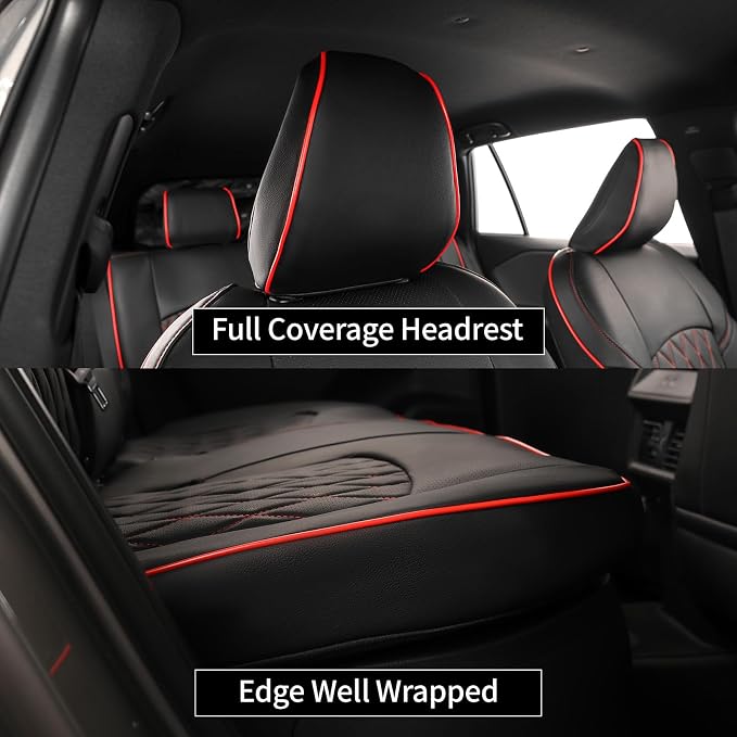 EKR Rav4 Seat Covers Custom Fit for Toyota Rav4 (Hybrid) LE/XLE Premium 2026, Leather Car Seat Cover Full Set for SUV,Faux Leather(Black with Red Piping) - Image 2