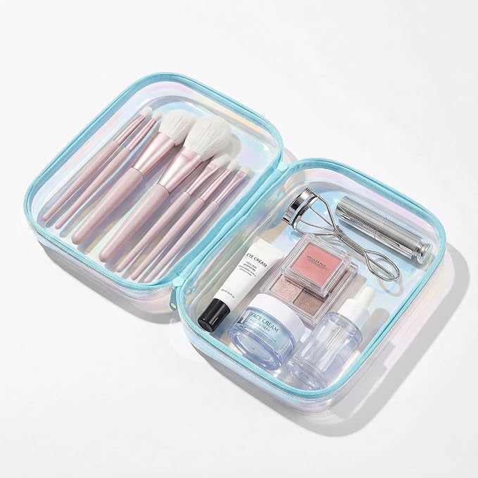 Clear Hard Shell Organizer Cases, 2 Pack | Iridescent PET shell with water-resistant, scratch-resistant surface for travel, toiletries, electronics and daily essentials - Image 3