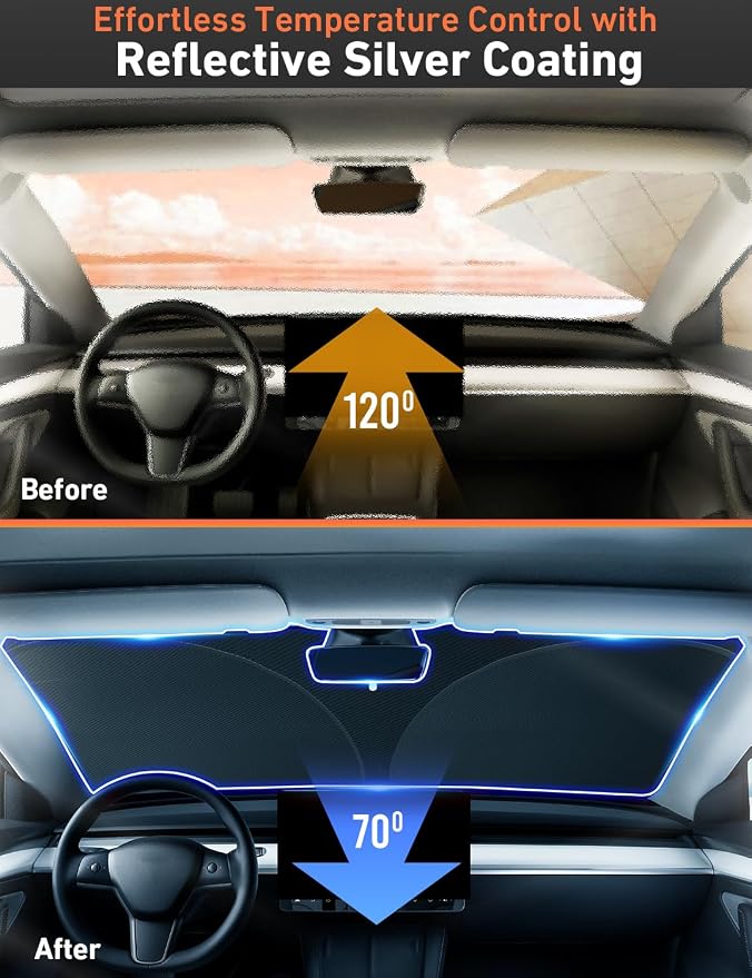 EcoNour Windshield Sun Shade Compatible with Tesla Model 3 & Model Y - Image 5