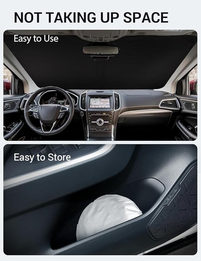 Proadsy Custom Fit 2015-2025 Ford Edge Windshield Sun Shade, Blocks Heat | 240T Heat Shield, Drops Temp 54°F, Blocks 99% UV, Prevents Dashboard Cracking, Summer Parking & Beach Trips, Easy Twist-Fold - Image 9