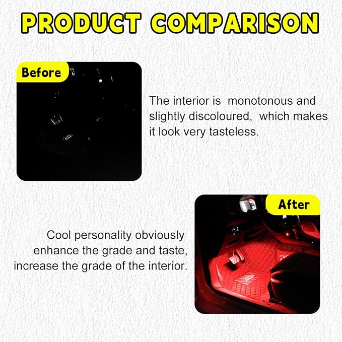 Car LED Strip Light, 48 LEDs RGB Neon Interior Atmosphere Lights, 12V Under Dash Ambient Night Light, USB Port Auto Interior Decorative Lamp, Universal Car Accessories (Red) - Image 5