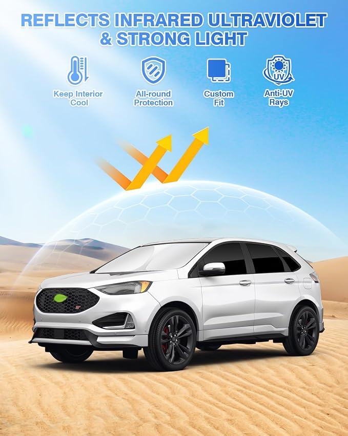 Canvcle Sunshades for Ford Edge 2015-2024 Accessories Windshield Sun Shade Side Rear Window Shade Cover Sun Visor Shield Privacy Protection Keep Vehicle Cool Black 8PCS - Image 2