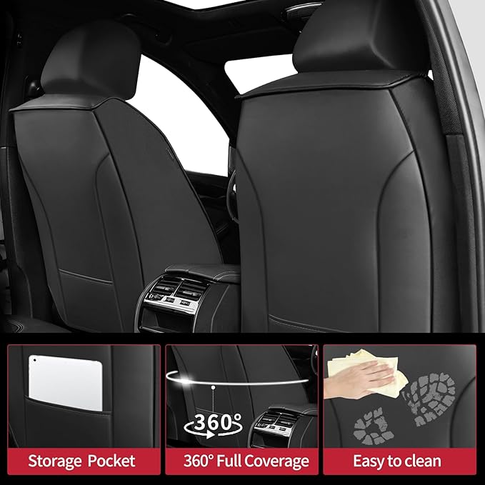 Fit Altima Car Seat Covers for Nissan Altima 2010-2024 2025 2026 - Upgraded Premium Waterproof & Breathable Leather, Airbag Compatible, All-Weather Seat Cushion Protector (Full Set,Black+Red) - Image 2
