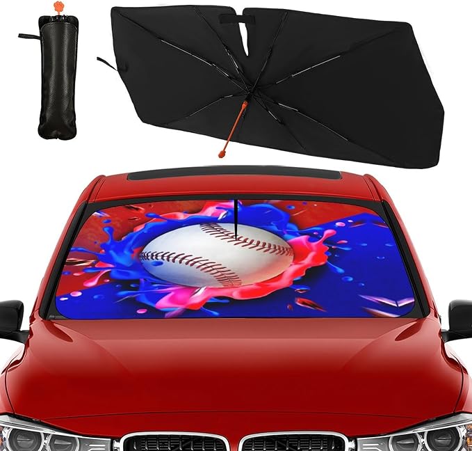 Socira Baseball Car Windshield Sunshade Umbrella Foldable Visor Umbrella | Sun Shade Cover Sunshade Front Window Cover Car Accessories Blocks Uv Rays (57" X 30") - Image 9