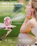 SWEETFULL Portable Misting Clip On Fan, USB-C Rechargeable Mini Personal Cooling Fan with 4 Speeds, 360° Rotatable, Quiet Cooling for Outdoor, Camping, Golf Cart, Travel, Stroller & Desk (Pink) - Image 2