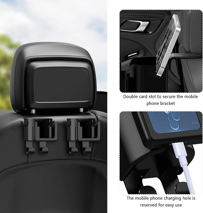 OFBAND 2PCS Multifunctional Car Cup Holder + Car Phone Holder + Car Purse Hook,Hanging Back Seat Car Organizer with Headrest Hooks,Universal Car Organizer Car Accessories Interior - Image 5