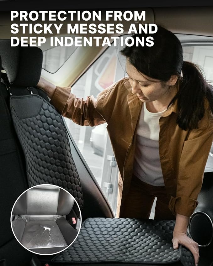 Set Seat Back Organizer & Car Seat Protector Hexy Waterproof & Non-Slip Protector for Child Car Cushion for Leather and Fabric Seats (Black Set 1) - Image 9