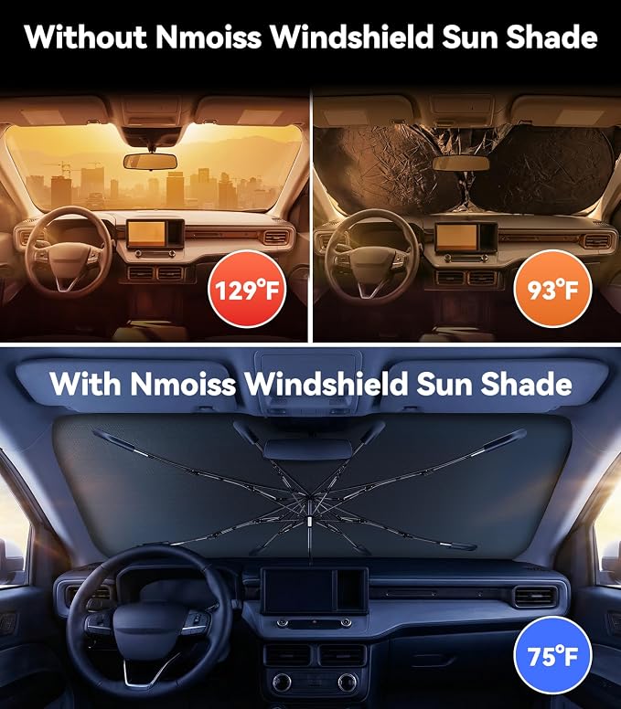 Nmoiss Windshield Sun Shade Umbrella for Ford Maverick 2022-2026 Accessories, [Vinyl Coating Heat Shield] Protect Car from Sun Rays & Heat Damage Keep Cool and Protect Interior - Image 2