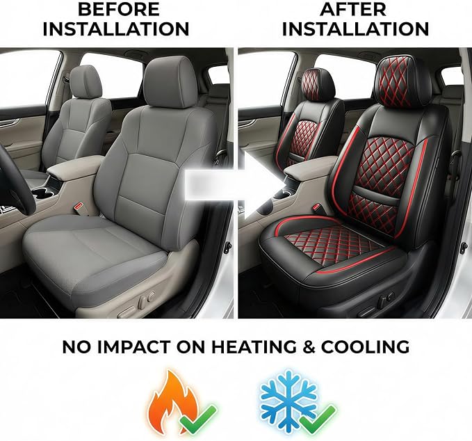Car Seat Covers Compatible with GMC Terrain 2010-2025 2026 - Full Set 5 Seats Luxury Leather All-Weather Seat Cushions & Protectors, Waterproof & Breathable, Airbag Compatible (Redline) - Image 5