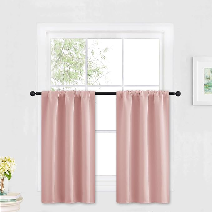 RYB HOME Kitchen Blackout Window Curtains Over Sink 36 inch Length | Summer Light UV Blocking, Energy Efficient, Cabinet Shelf Cupboard Blinds Window Coverings, W29 x L36, Peach Blush, 2 Panels by RYBHOME