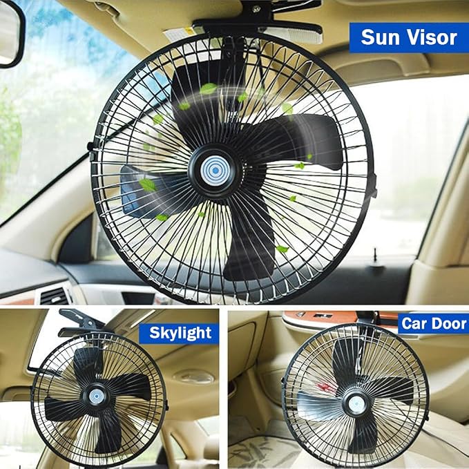 CYDZSW 12v Clip Fan for Car,10 inch Portable 90° Rotation Oscillating 12 Volt DC Desk Fan,2 Speed Car Fans that Blow Cold Air,360° Adjustment Clip on Fans for RV,Truck,SUV and Vehicles(Black) - Image 8