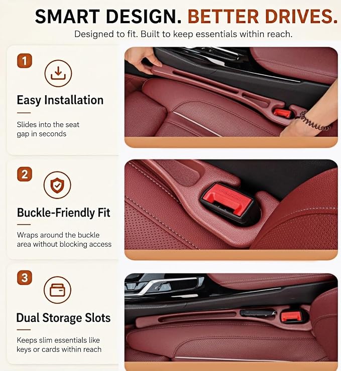 BESTKEE Car Seat Gap Filler 2 Pack, No Drop Seat Gap Plug with Dual Storage Slots, Blocks Phones Keys Coins, Flexible EVA Console Gap Filler Auto Accessories for Cars SUVs Trucks - Image 6