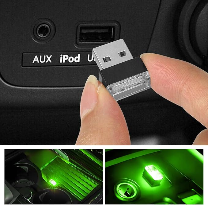 Sun Walker 2 PCS USB LED Car Interior Atmosphere Lamp, Plug-in USB Interface Trunk Ambient Light LED Decoration, Mini Portable Interior Night Lighting Kit for Most Vehicles (Green) - Image 6