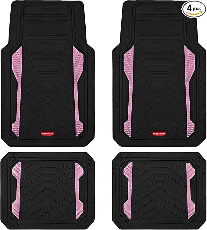 Rubbermaid Car Floor Mat, Heavy Duty All-Weather Car Mats Full Set with Dual-Tone Pink Aluminum Inserts – Universal Fit, Anti-Slip Backing, Trim-to-Fit for Most SUV, Sedan, Van by Unknown