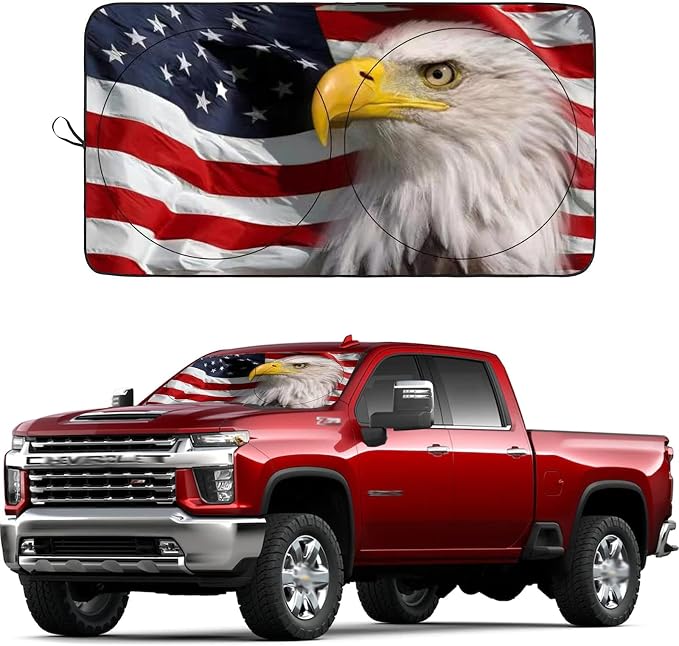 SEPORUD Windshield Sun Shade New American Eagle Flag USA Patriotic Design - Folding Car Front Window Sunshade for Cars SUV Trucks, Max UV Blocking and Keep The Vehicle Cool(64"x33.5") by SEPORUD