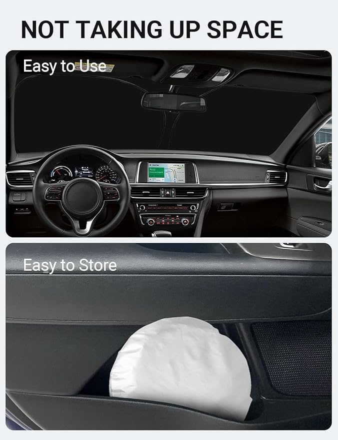 Proadsy Custom Fit 2016-2020 Kia Optima Windshield Sun Shade, Blocks Heat | 240T Heat Shield, Drops Temp 54°F, Blocks 99% UV, Prevents Dashboard Cracking, Summer Parking & Beach Trips, Easy Twist-Fold - Image 9