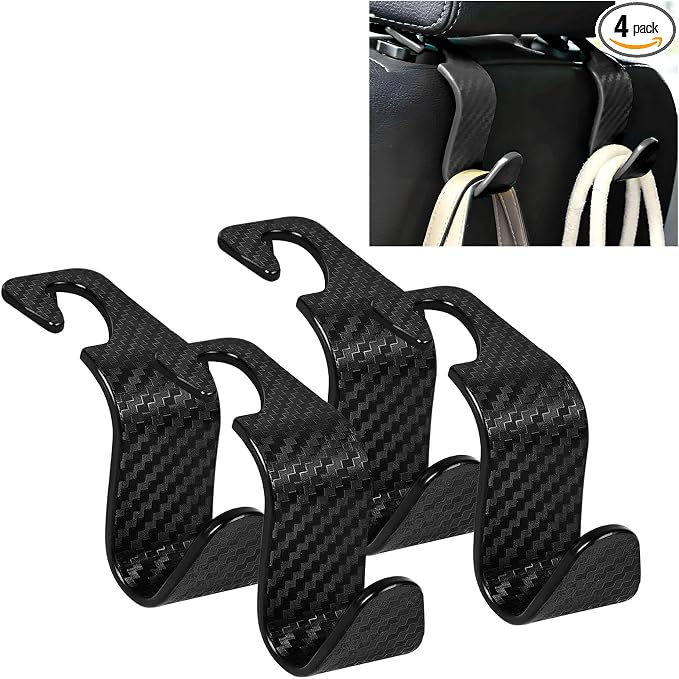4 PCS Car Seat Headrest Hook, S Type Auto Rear Seat Hanger Holders Backpack Storage Hooks, Universal Vehicle Storage Organizers for Wallet Purse Bag Cloth Umbrella (Black) by Pxobiug